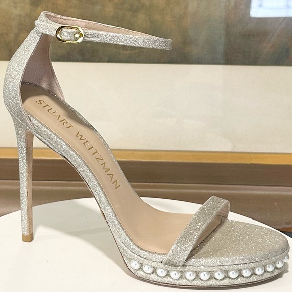 🌹STUART WEITZMAN 🌹Nudistdisco Imitation Pearl Glitter Sandal Size: 8.5 - Picture 4 of 11